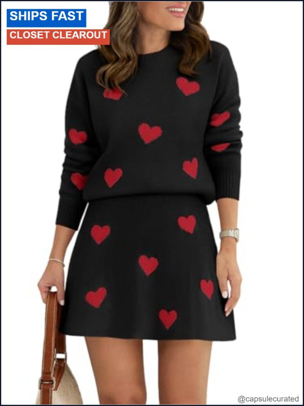 Women's 2 Piece Knit Skirt Set Long Sleeve Pullover Pleated Mini Skirt Sweater